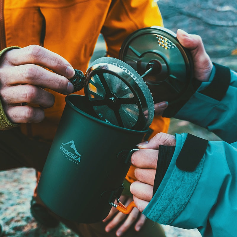 Widesea Camping Coffee Pot with French Press Outdoor Cup Mug Cookware for Hiking Trekking - myatozmall