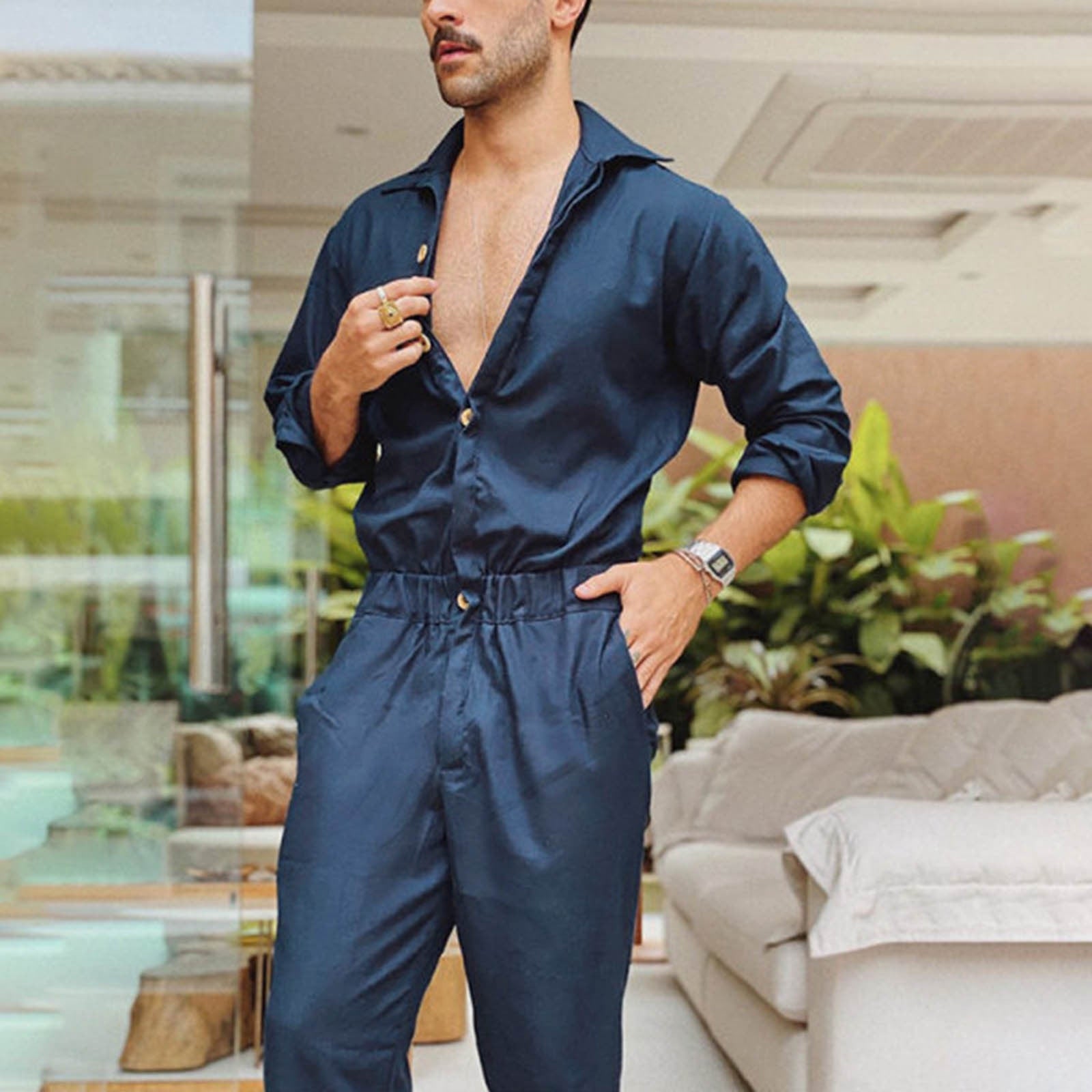 Men's Overalls Jumpsuit Solid Color - myatozmall