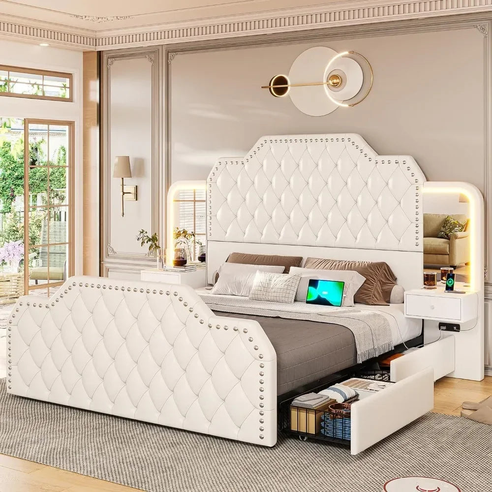 Queen Size Bed Frame With 4 Storage Drawers