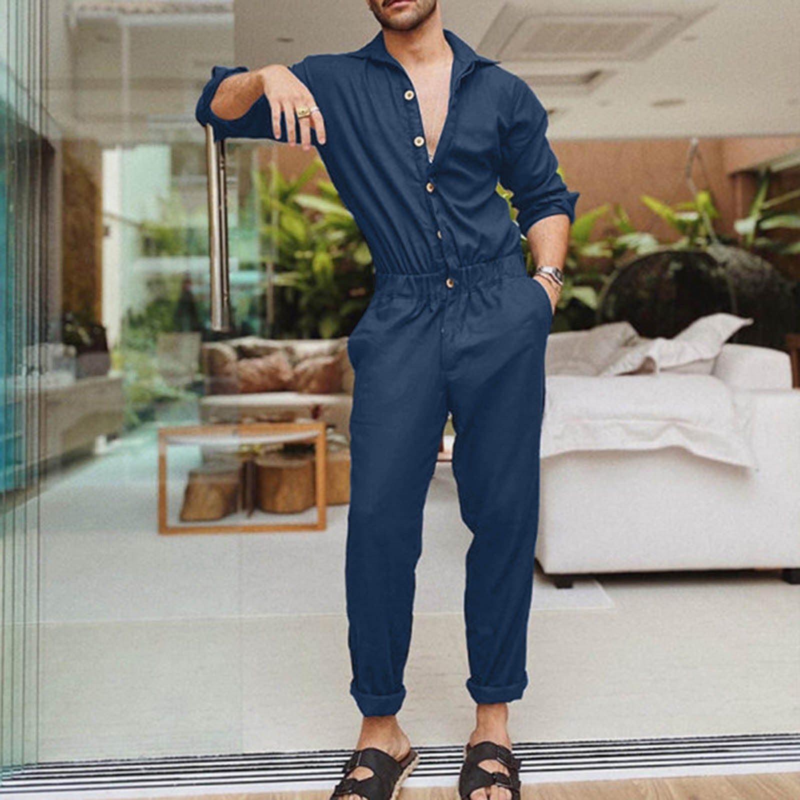 Men's Overalls Jumpsuit Solid Color - myatozmall